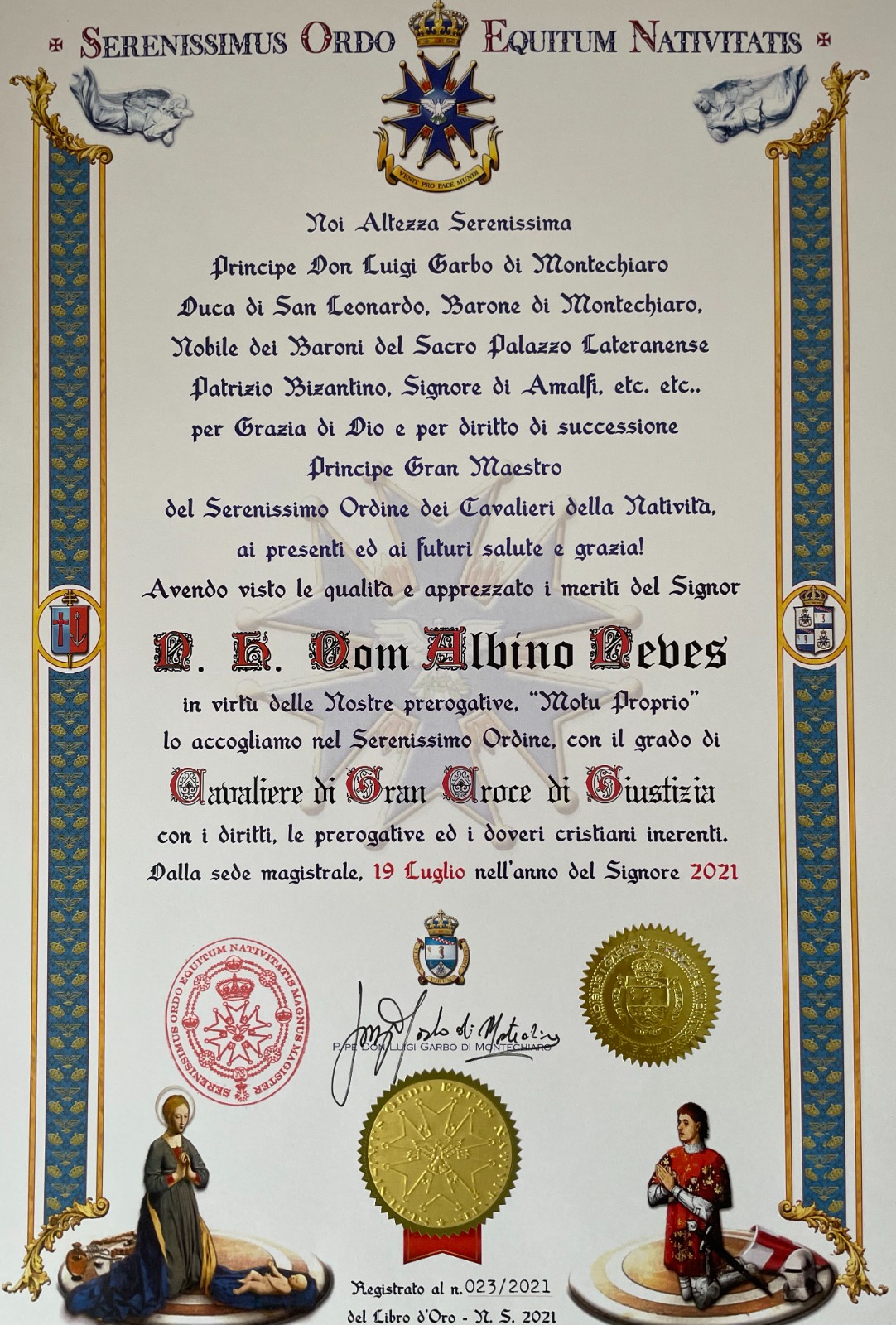 Documento: Cavaliere di Gran Croce di Giustizia