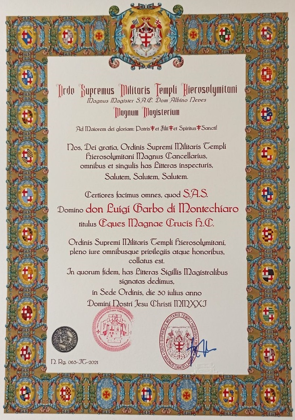 Documento institucional emitido durante o grão-mestrado de Albino Neves